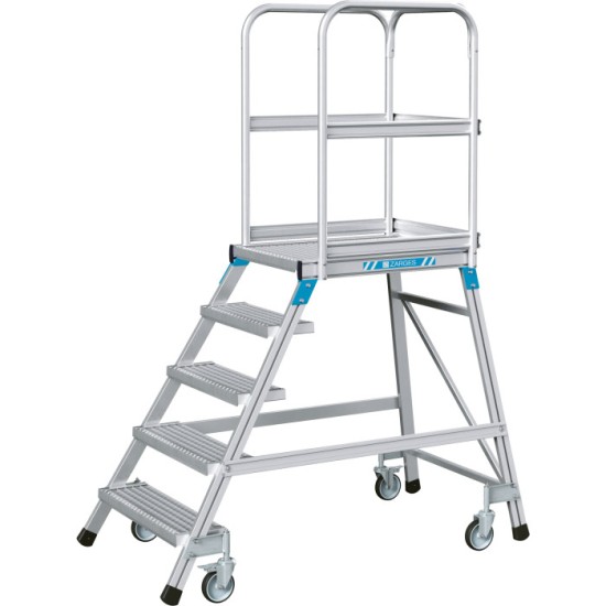 Zarges Mobile safety step  5 tread  open grid steel treads and platform